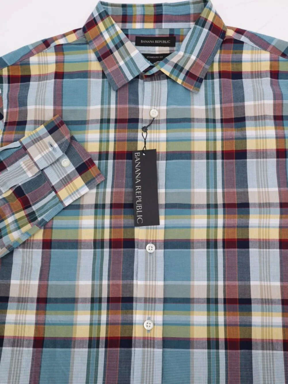 NWT Banana Republic Shirt Mens Medium Button Up Plaid Cotton Standard Fit casual
